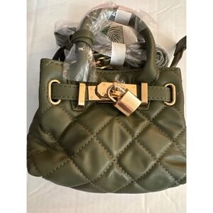 Studio Badgley Mischka Mini Diamond Quilted Tote Bag Olive Green BM-4163 NWT